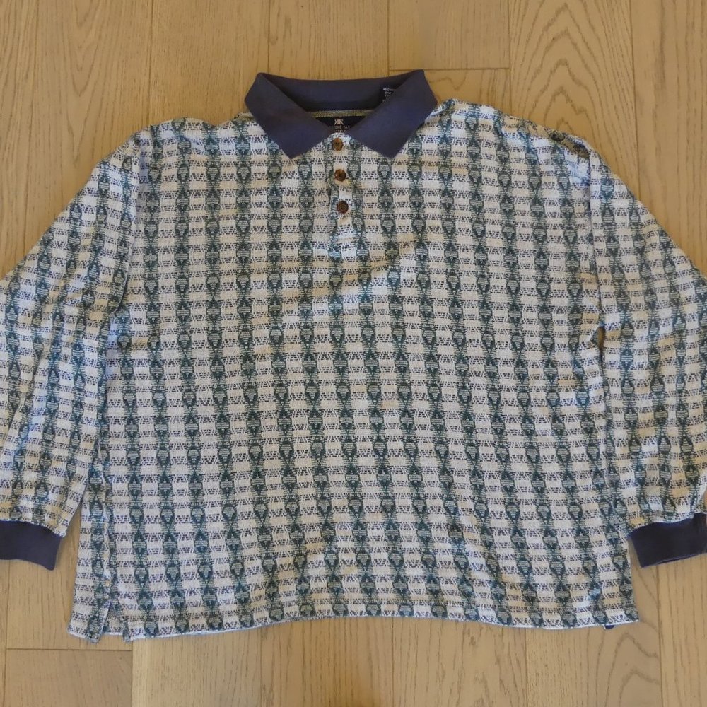 Nino Cerruti Sport Grey/Green/Blue Medium Long Sleeve Polo